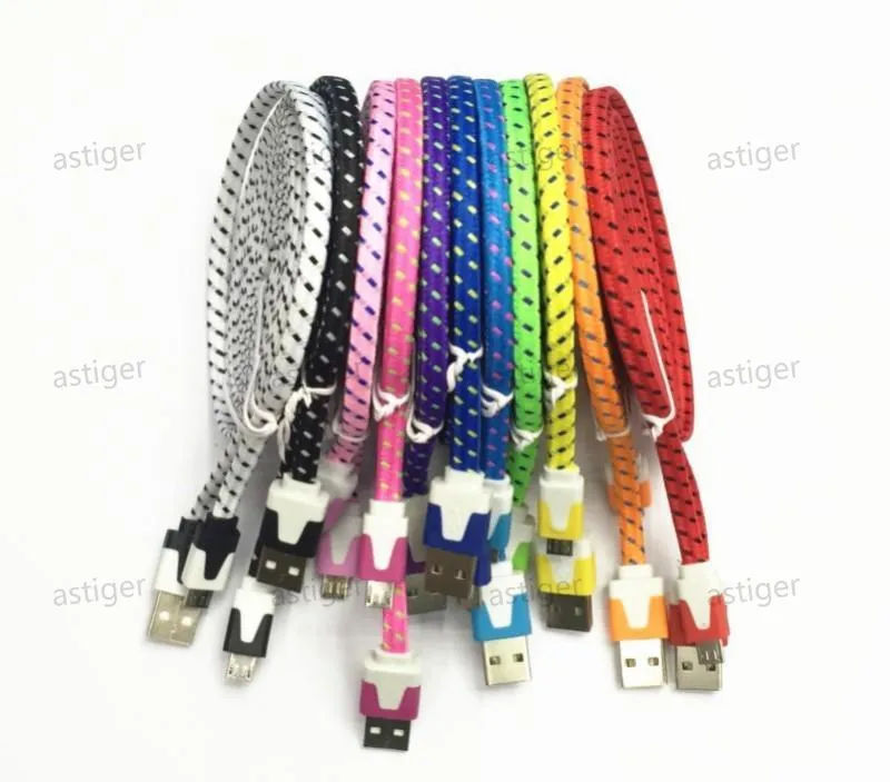 Dual Color TYPE C Flat Noodle Braid Type-C micro USB Cables Data Sync Charging Lead for Samsung Galaxy S9 S8 S5 Universal Android cable