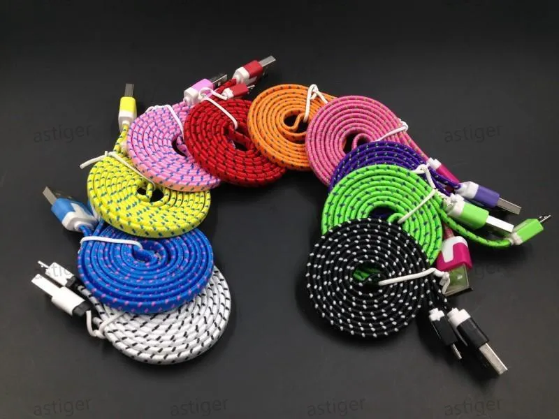 Dual Color TYPE C Flat Noodle Braid Type-C micro USB Cables Data Sync Charging Lead for Samsung Galaxy S9 S8 S5 Universal Android cable