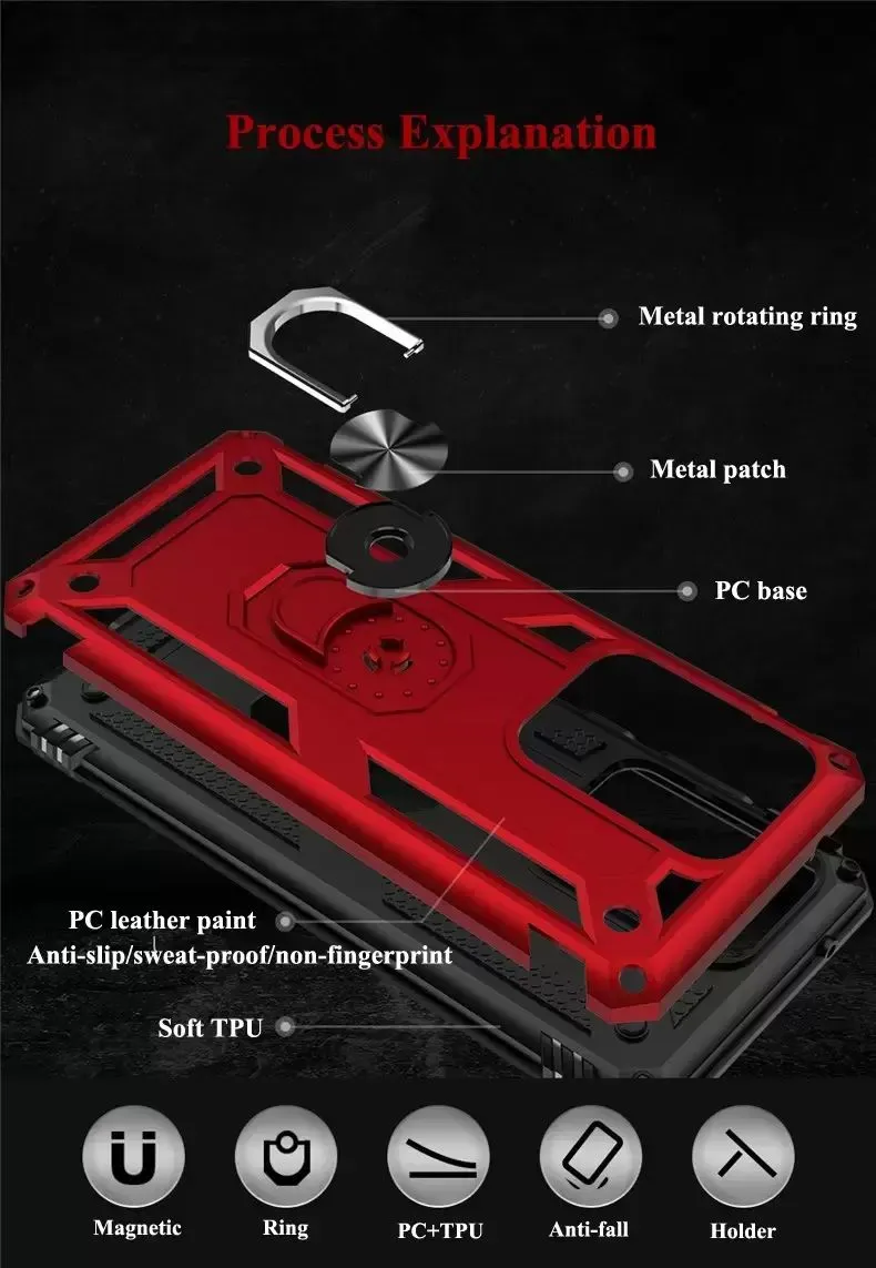 Military-Grade Armor Phone Cases Cover with Ring Magnetic Car Mount Kickstand for Samsung Galaxy S22 S21 FE S20 Ultra S10 Plus Note20 Note 10
