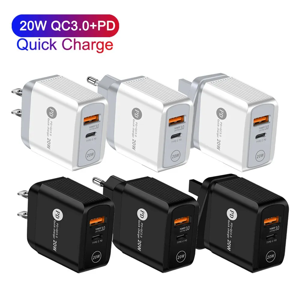 20W Fast Quick Eu US UK Type C PD Wall Charge Power Adapters For IPhone 12 13 14 Pro Samsung Xiaomi phone chargers